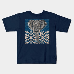 Tribal African Elephant Blue Design Kids T-Shirt